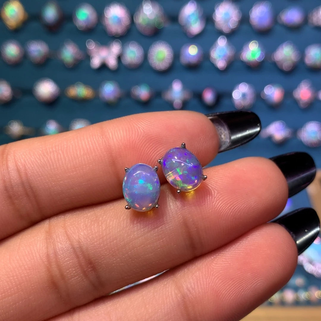 欧泊银S925镶嵌耳饰