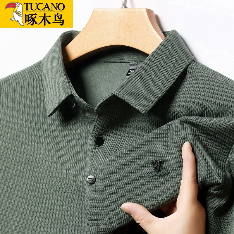 2025春秋长袖T恤男士Polo衫商务修身大码翻领抗皱打底衫上衣服