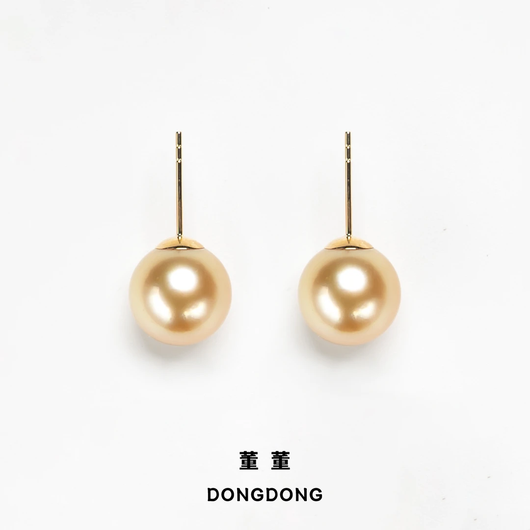 DDX697【董董】南太平洋海水金珠耳钉/10-11/正圆无瑕/G18K