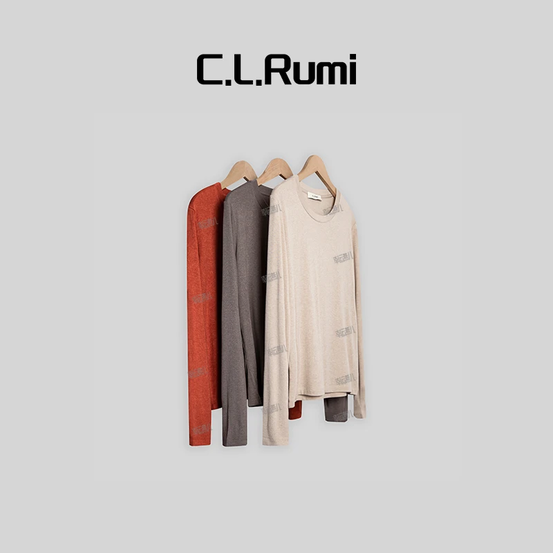 【Rumi时装】“柿红"休闲百搭显瘦春夏圆领显白针织长袖上衣6145sy