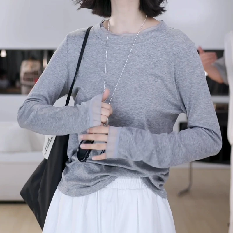 2025时尚圆领秋季套头纯色T恤长袖上衣LK2505210