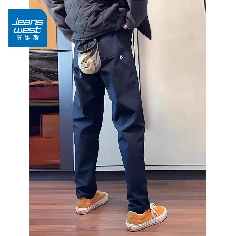 真维斯夏季薄款三角标藏青色美式裤子男款防水工装软壳户外登山裤