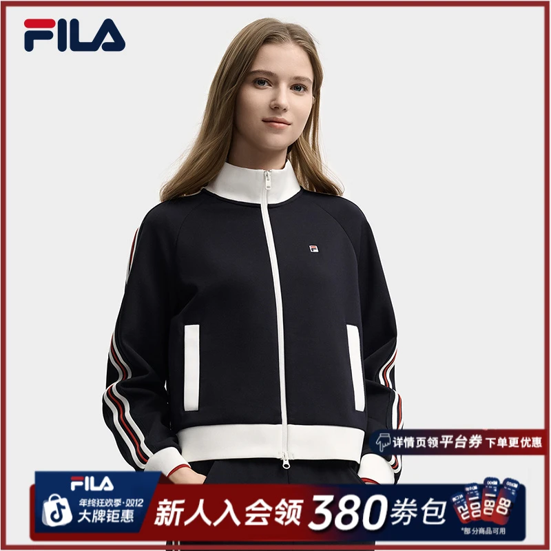 Fila/斐乐秋冬女士条纹长袖户外休闲运动立领针织外套F11W548503F