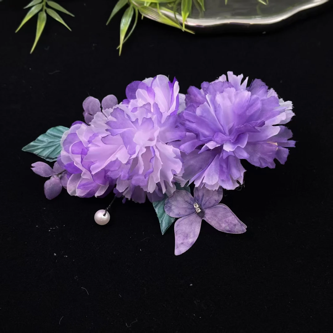 云鬓花古风饰品古装发饰仙气飘飘烫花发夹 紫琦团花 汉服头饰B534