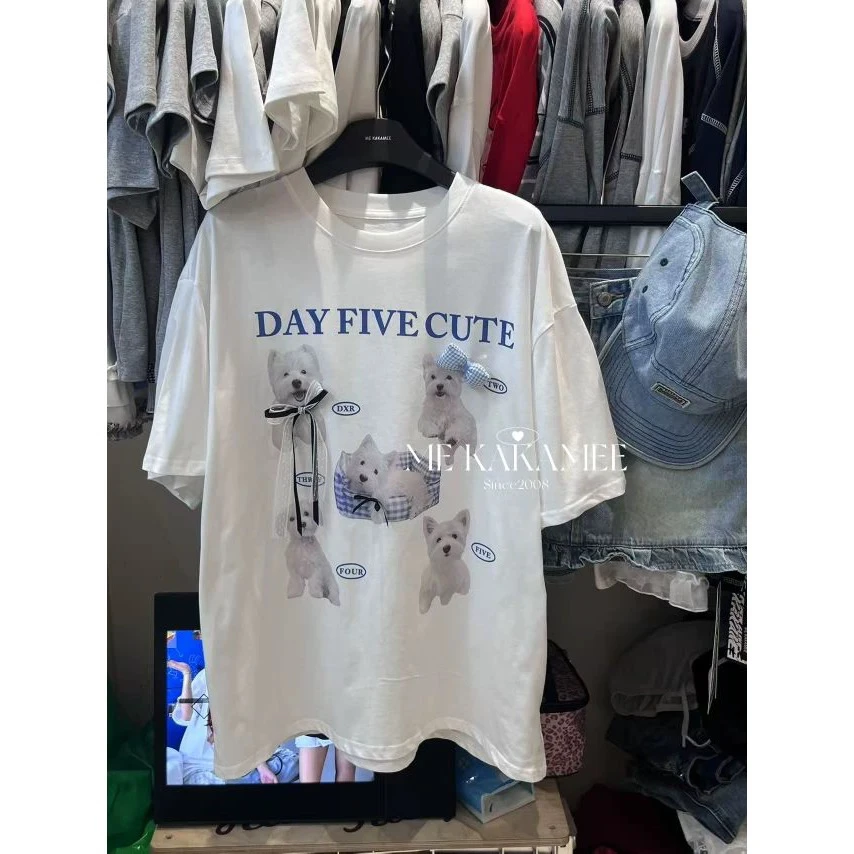 百搭蝴蝶结韩版潮流牛仔ins卡通动漫短袖T恤印花圆领