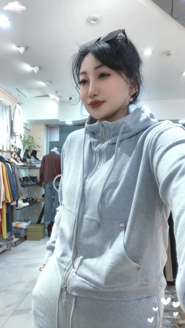 宽松连帽拉链卫衣直筒裤两件套休闲时尚套装女春秋