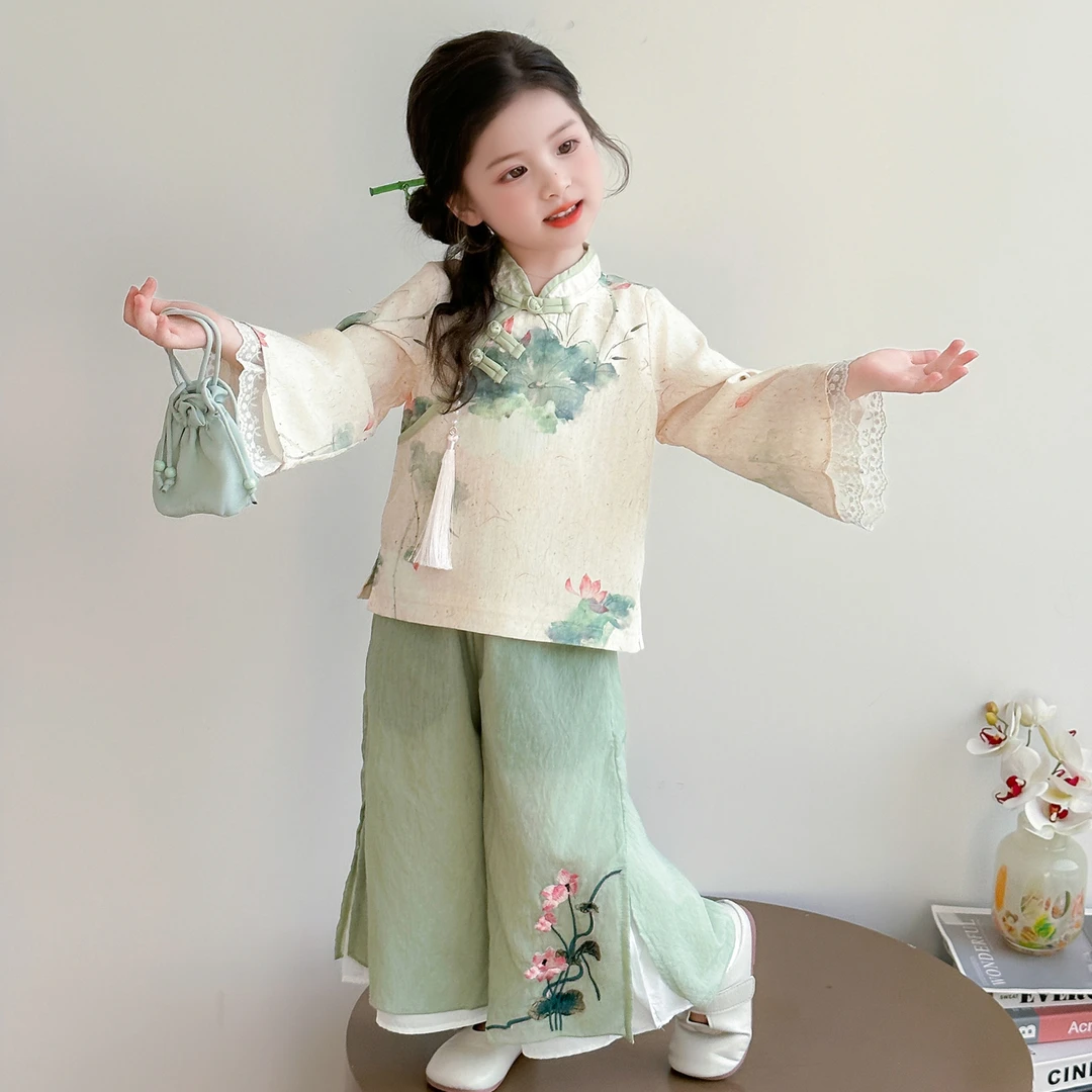 女童汉服套装秋季2025新款儿童国风旗袍唐装女宝古风新中式两件套