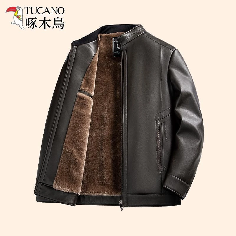 啄木鸟中老年爸爸装皮衣外套男2025新款秋冬加厚加厚休闲皮夹克男