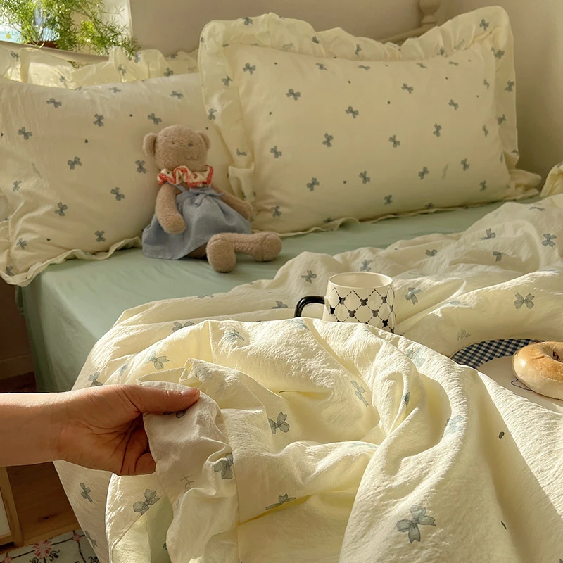 A类母婴级清新蝴蝶结皱皱纱凉感夏凉被夏季空调被夏天可机洗被子