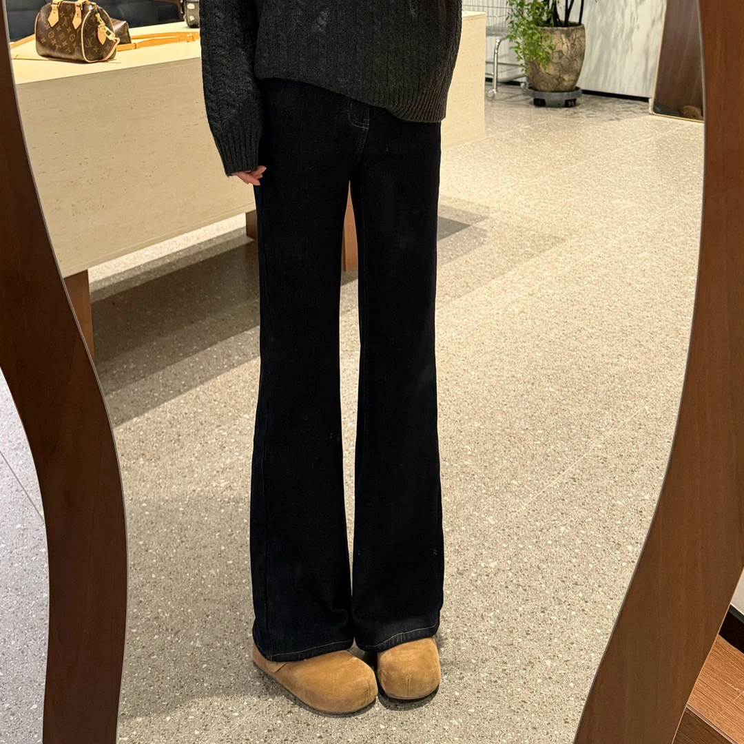 宿慕SUMU显瘦加绒直筒微喇牛仔裤12-12冬季舒适加厚牛仔长裤35125