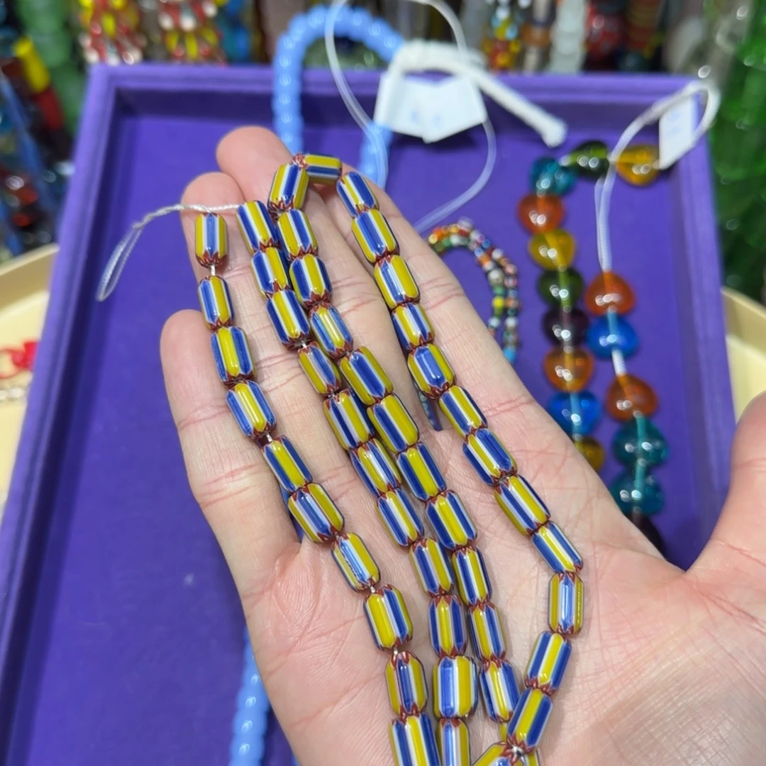 琉璃非金属7mm黄蓝条纹雪佛莱琉璃珠