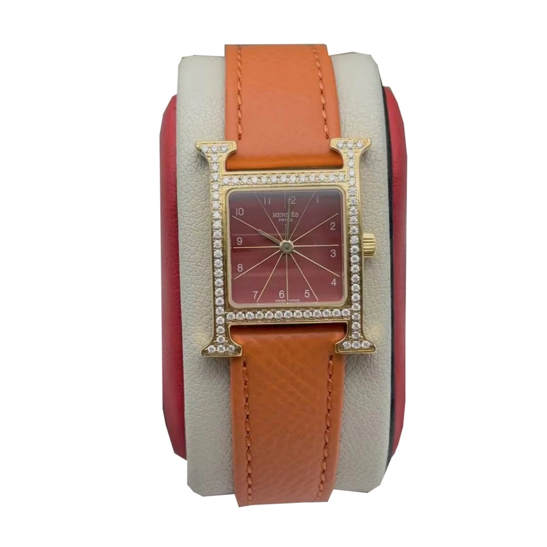 95新 Hermes/爱马仕 21*30mm 爱马仕 时尚手表后镶钻石英女士腕表