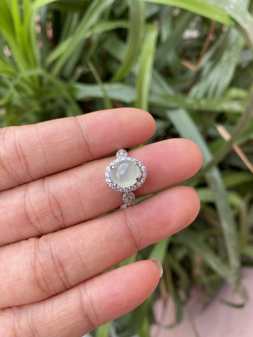 翡翠戒指s925银镶可调节圈口