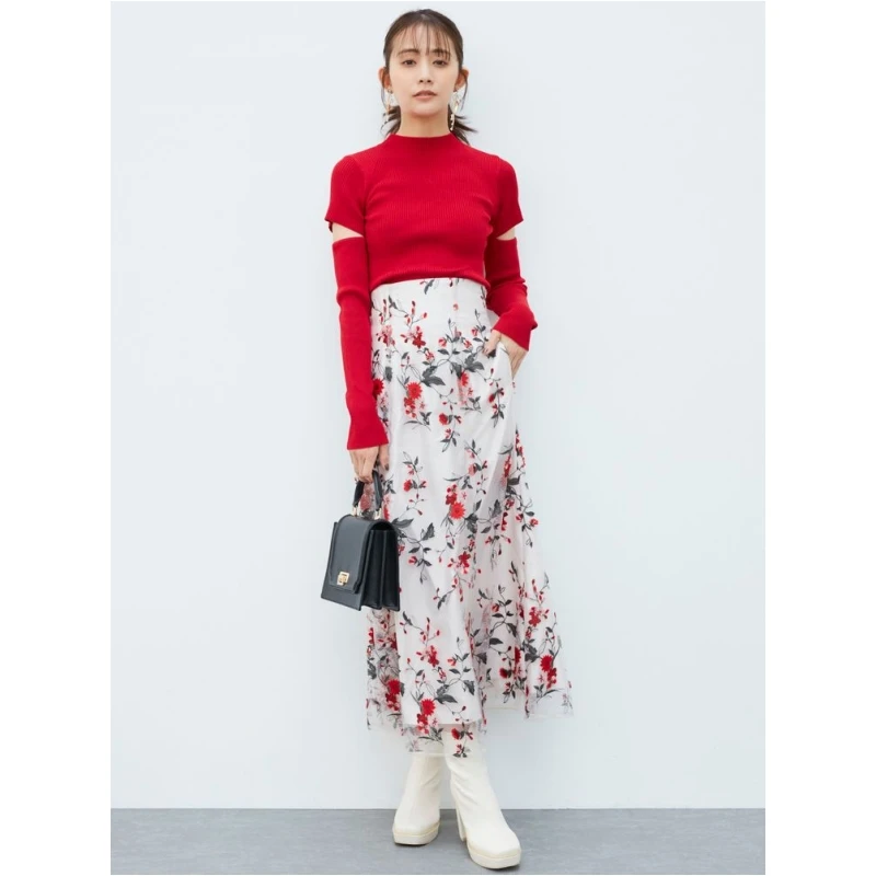 【Yumiko】 秋冬上新 M 杂志款提花薄纱刺绣显瘦半身裙