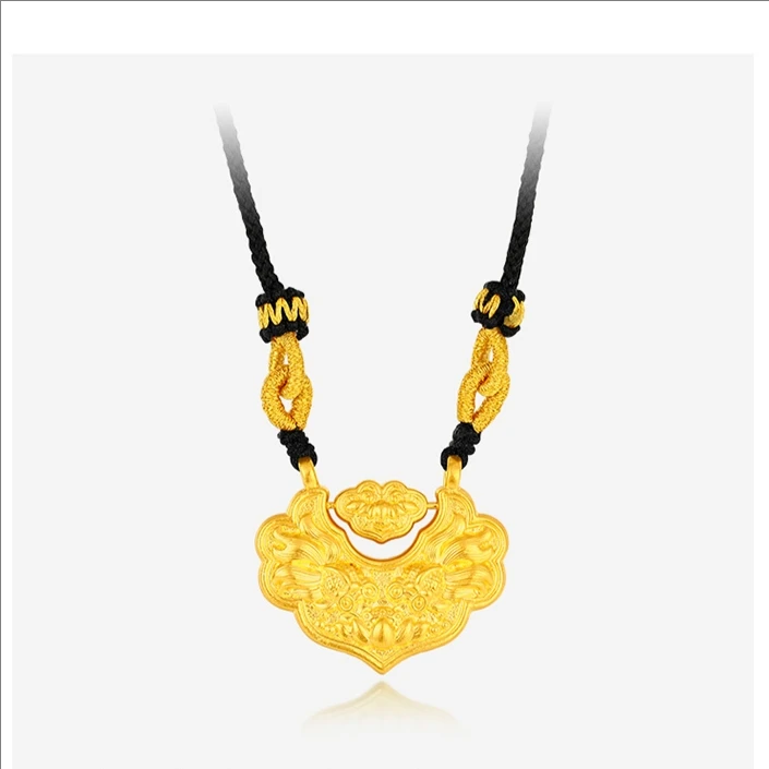 锦鲤平安锁项链金色锦鲤祥云灵动长命锁情侣款吊吊坠挂件