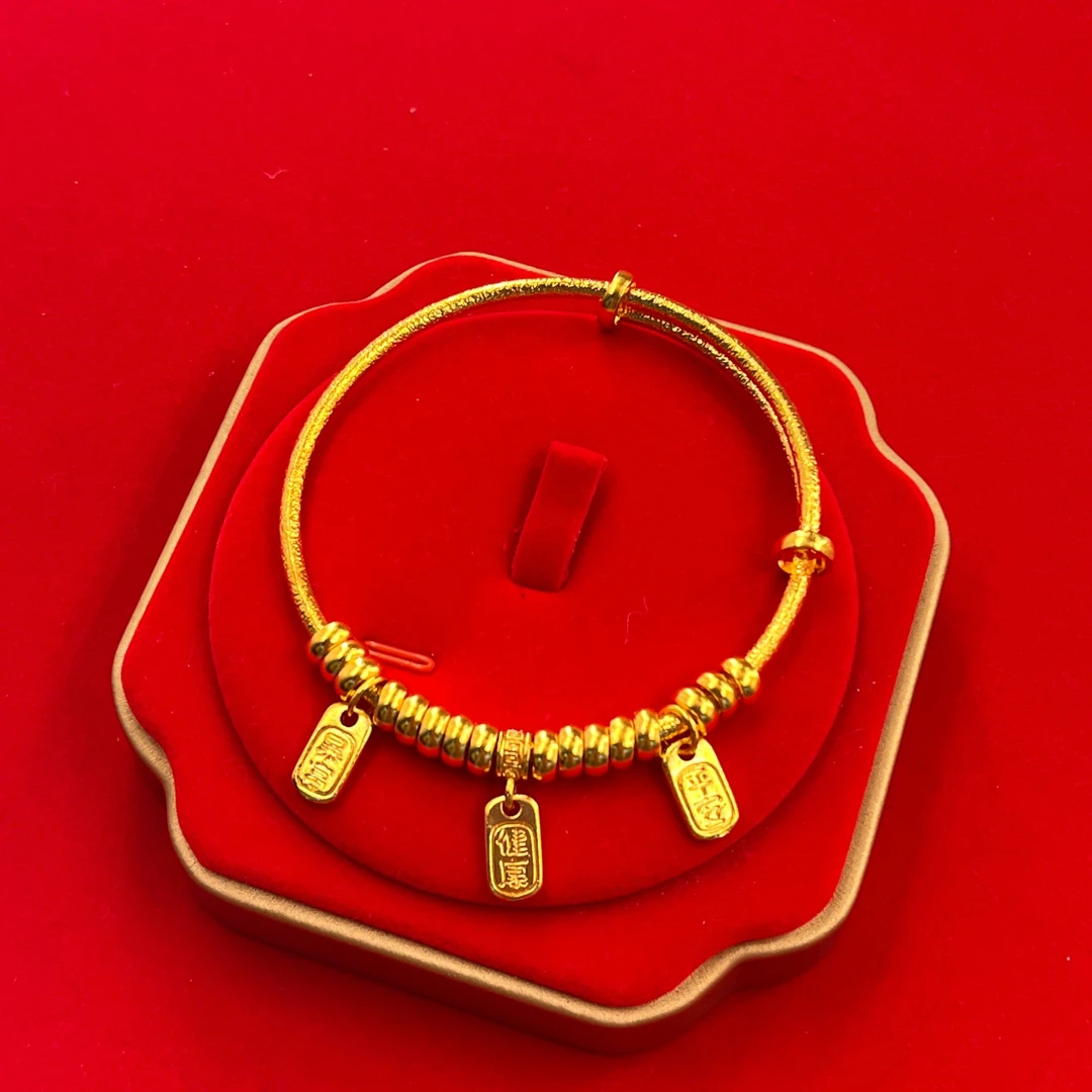 足银手镯 足银手镯 盘缠财神招财手镯