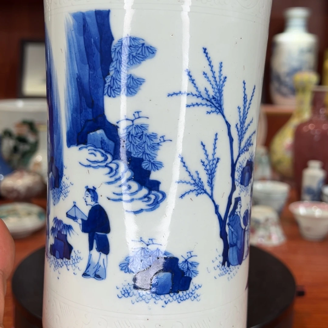 曹***生陶摆件青花笔筒1111111111111