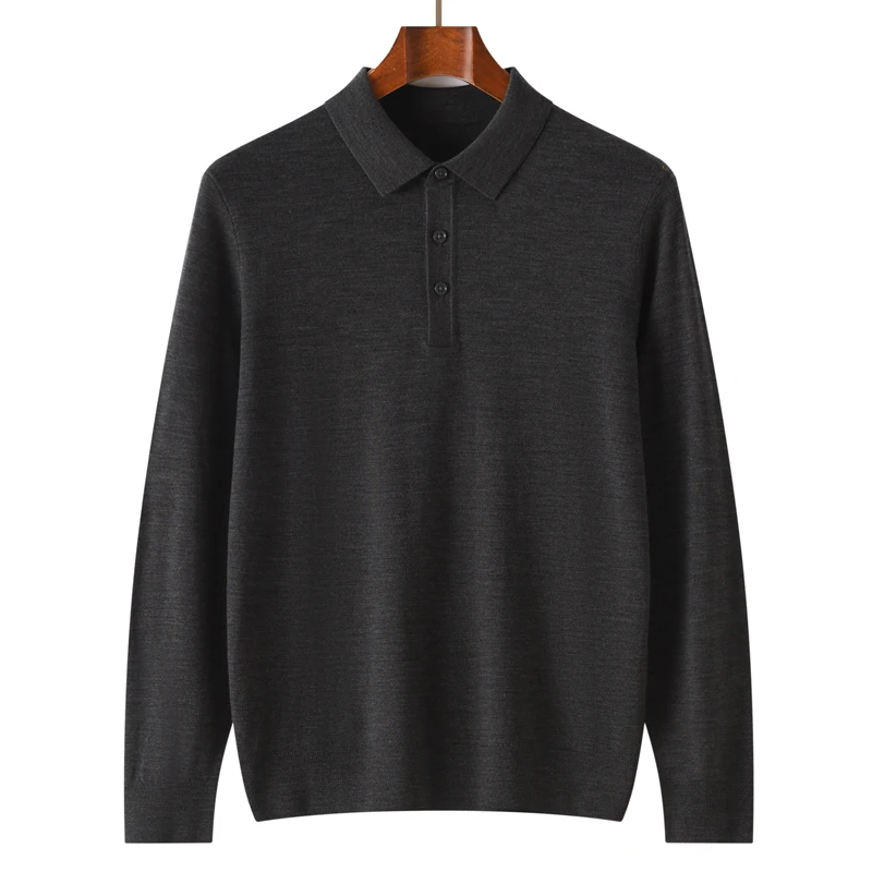 商务休闲 精纺100%羊毛衫男士POLO领薄款长袖套头毛衣薄款扬子纱