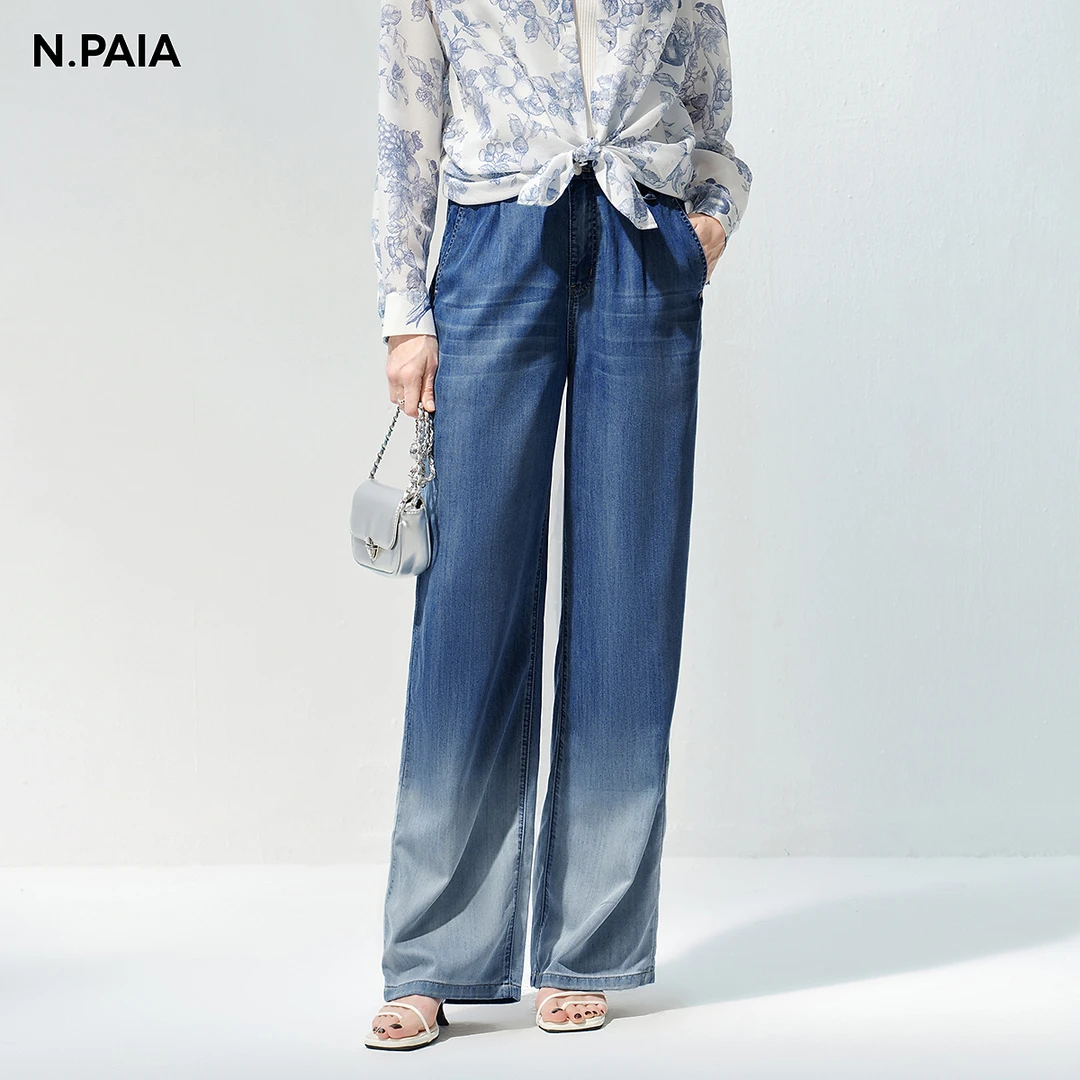 恩派雅2025新款渐变晕染水洗天丝直筒牛仔裤女XNKEDJ611A