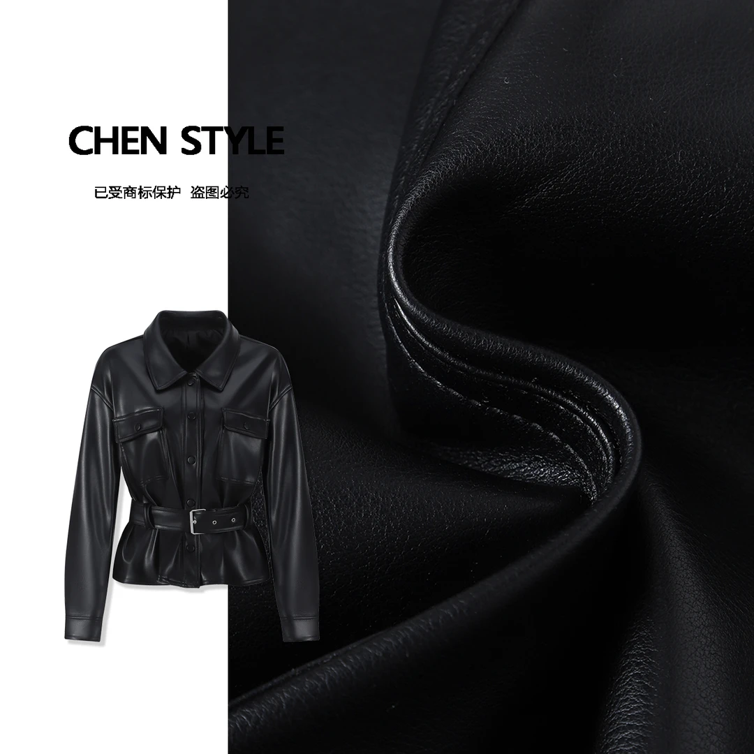 楚楚君~【宋佳同款】WT48703春款轻奢潮流口袋皮衣外套