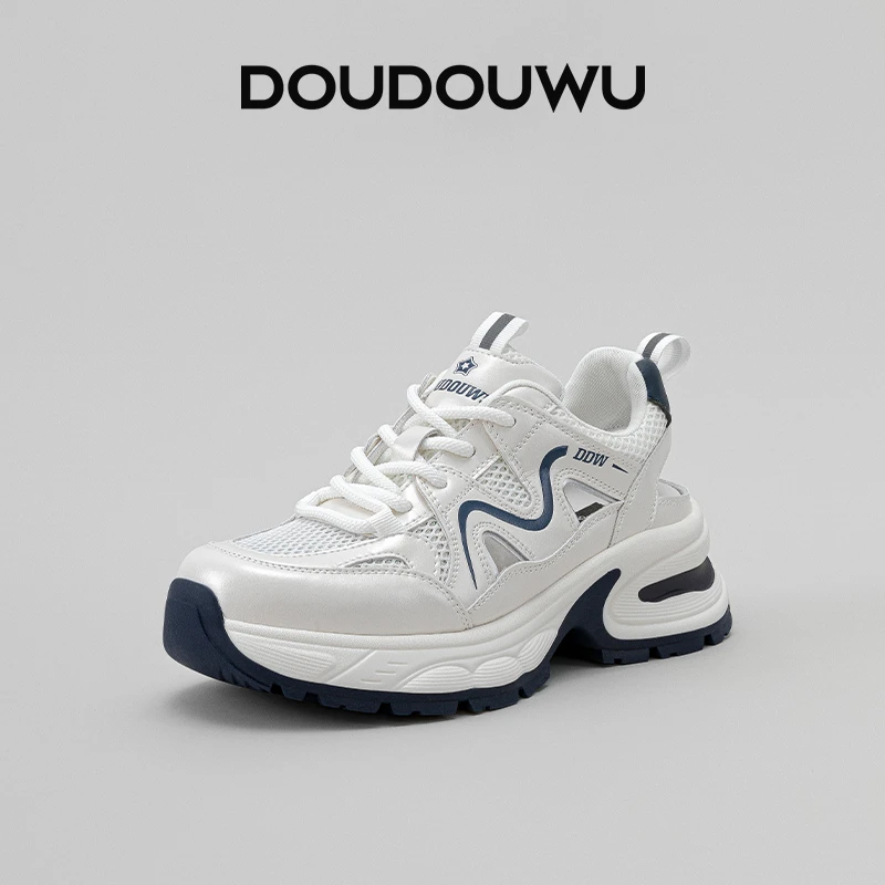 豆豆屋厚底老爹鞋女夏季透气2025新款韩版潮运动休闲镂空松糕女鞋