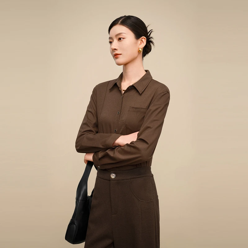 DUNNU/敦奴dunnu秋季时尚百搭气质复古长袖简约宽松衬衫8U332101