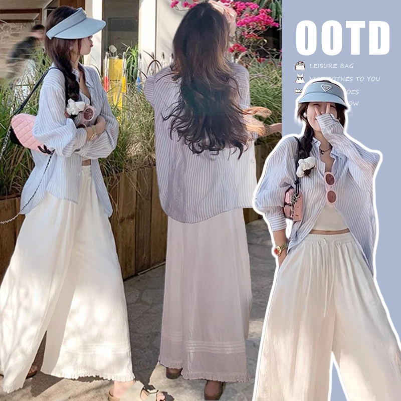孕妇装夏季2025休闲衬衣外穿防晒衬衫白色棉麻垂感抽绳裤休闲裤