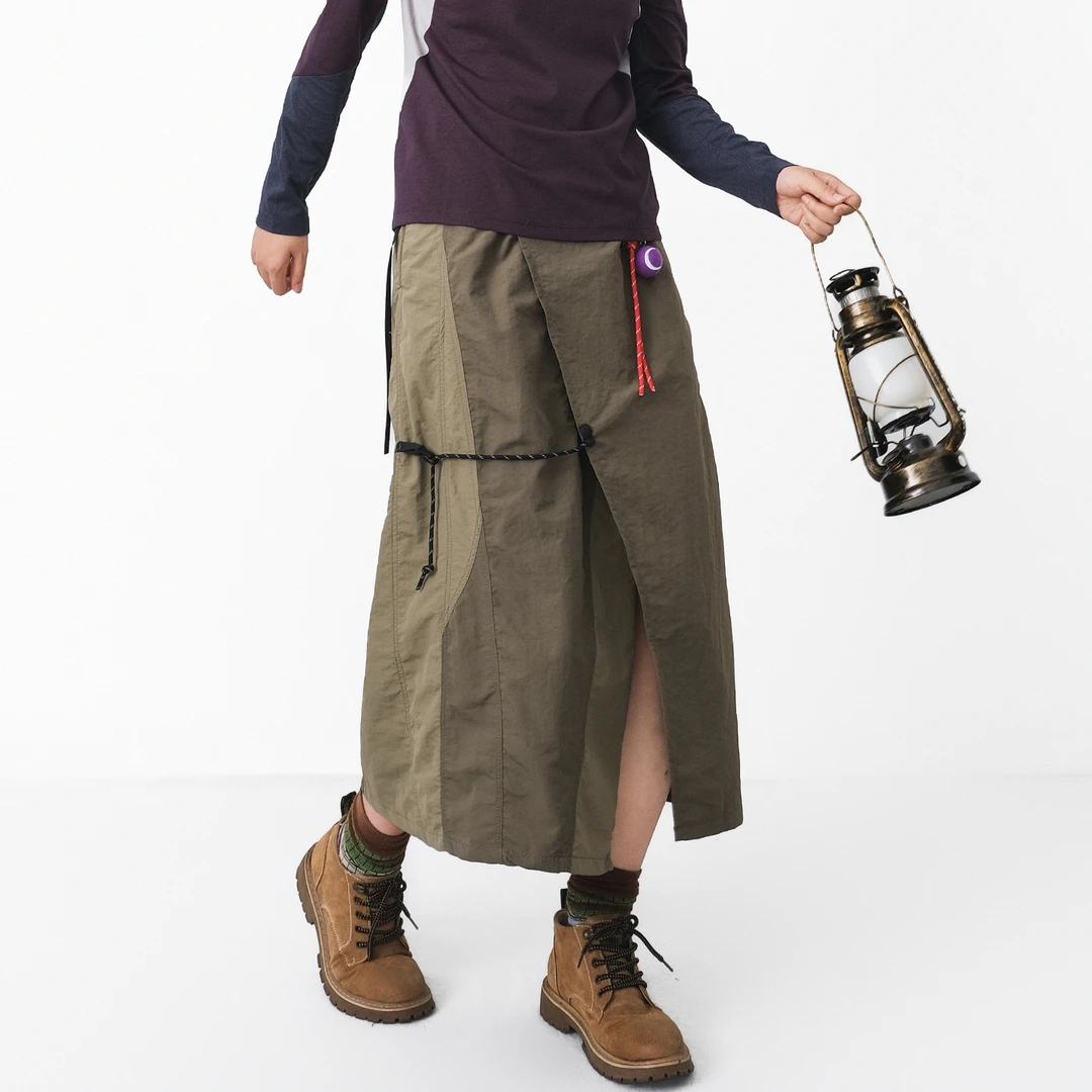 山隐日系山系户外机能风A字裙设计款一片式工装半身长裙大口袋女