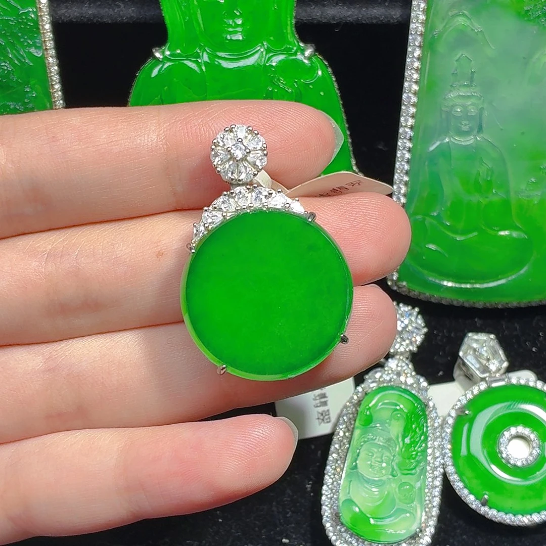 翡翠银S925镶嵌颈饰天然A货翡翠