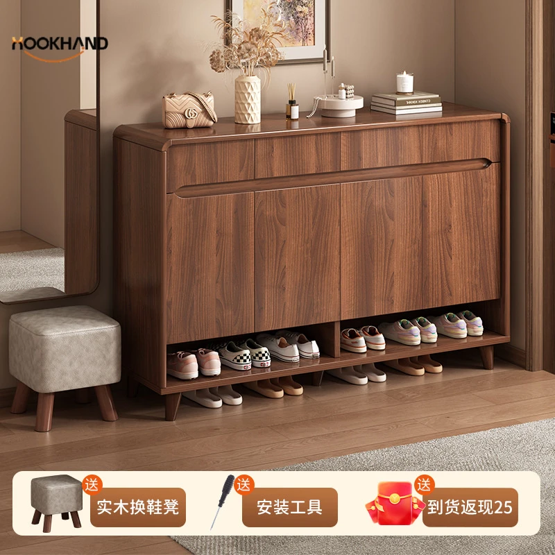入户新中式实木鞋柜家用门口室内大容量玄关柜收纳储物柜一体鞋架