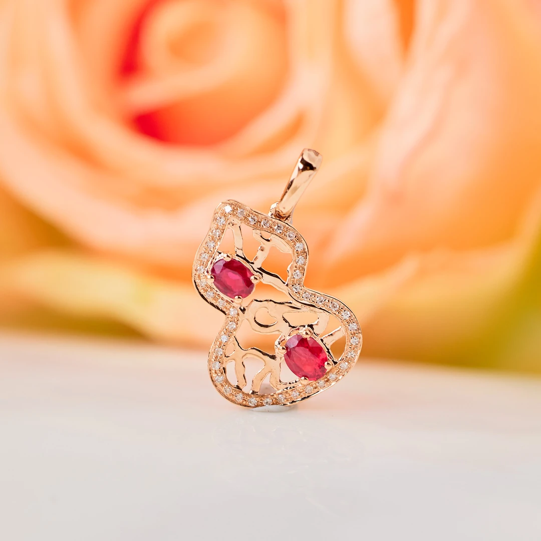 玉峰珠宝丨葫芦*红宝石吊坠*18K金镶嵌U7473