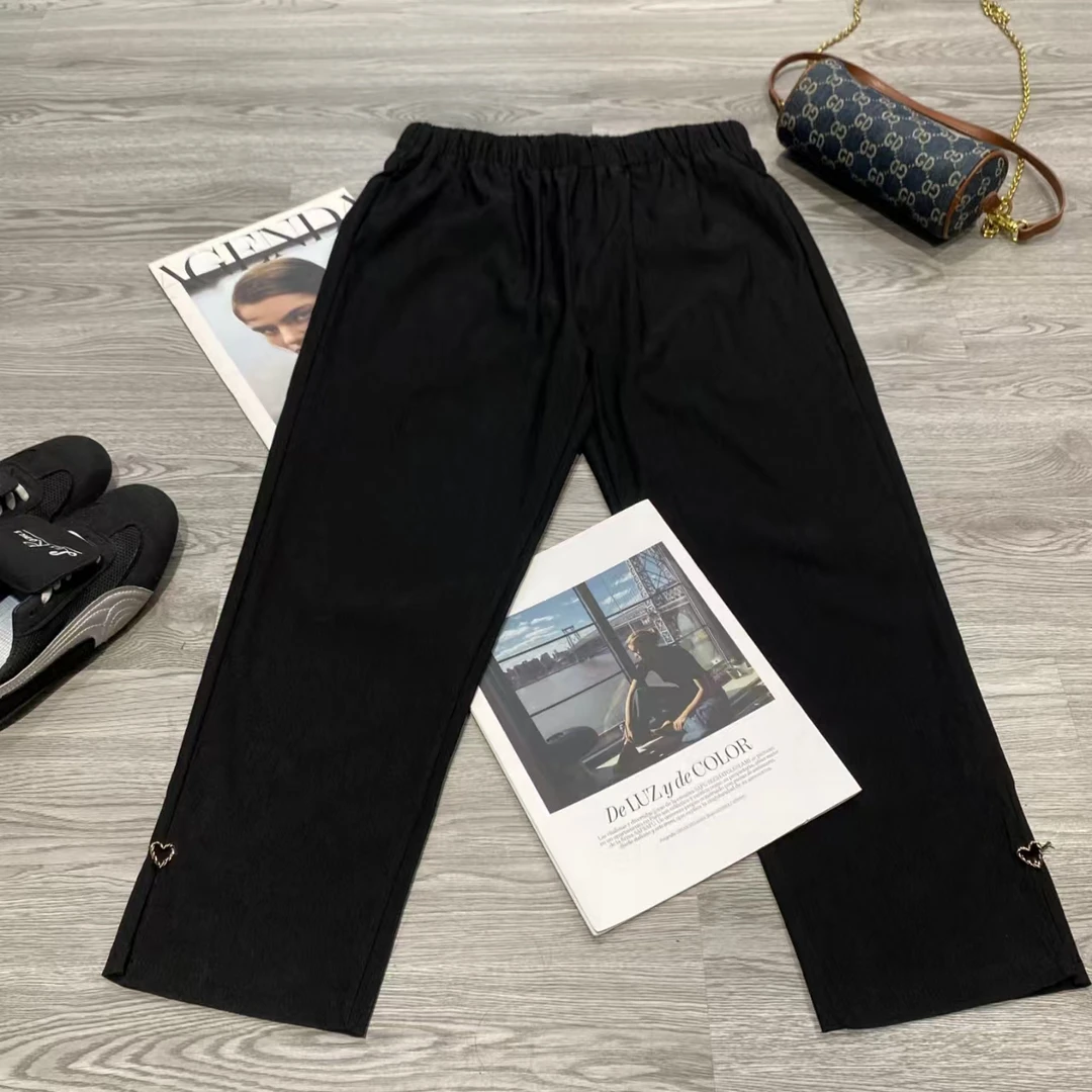 【M.E松紧腰休闲裤】欧货弹力松紧腰爱心休闲裤女直筒开衩