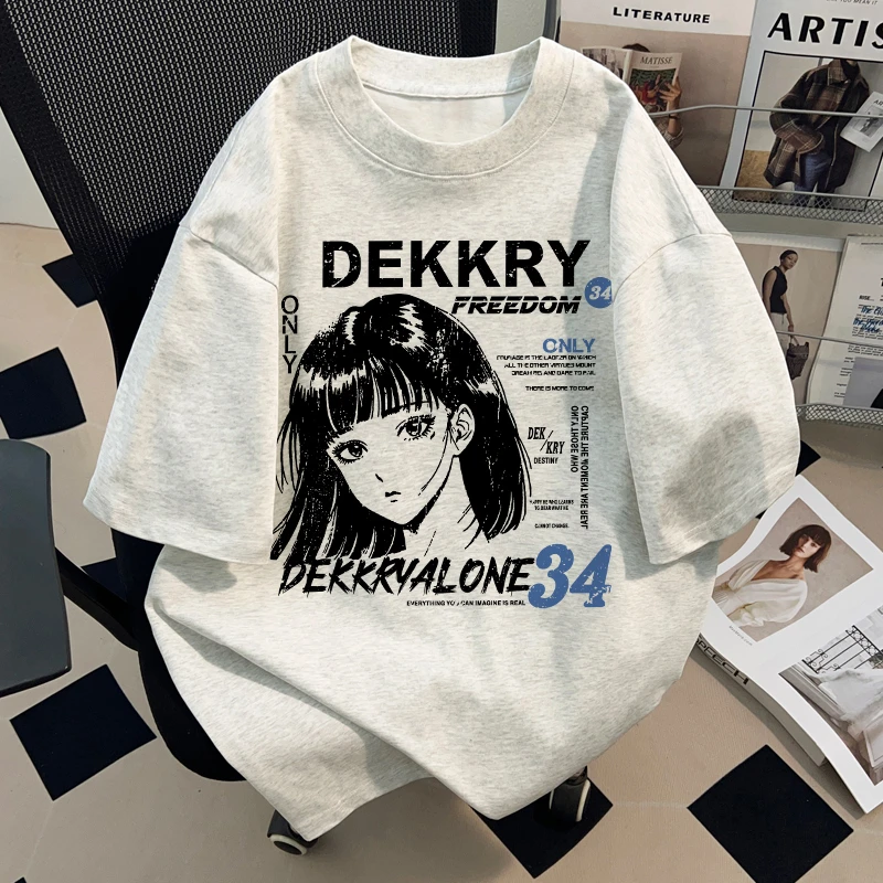 jtrt日系短袖T恤男女夏季手绘漫画系列复古印花纯棉宽松休闲上衣