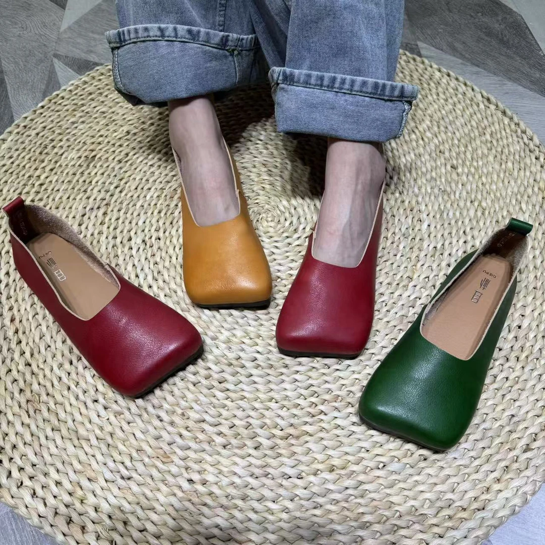 2076-88休闲单鞋浅口低跟复古舒适小皮鞋女鞋皮鞋复古舒适软底