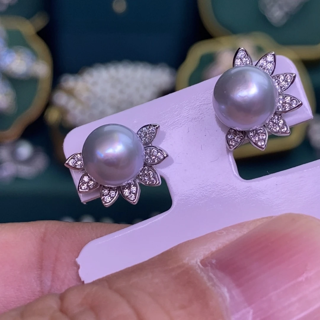 银S925镶嵌耳饰海水珍珠