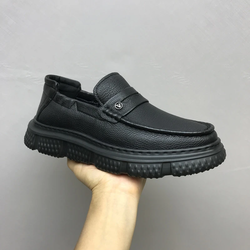 真皮男鞋新款黑色厚底爸爸鞋乐福鞋透气秋季休闲皮鞋一脚蹬软底鞋
