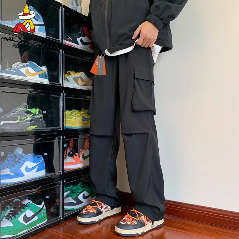 Mexican/稻草人休闲裤春秋季新款百搭简约直筒裤时尚潮流工装长裤