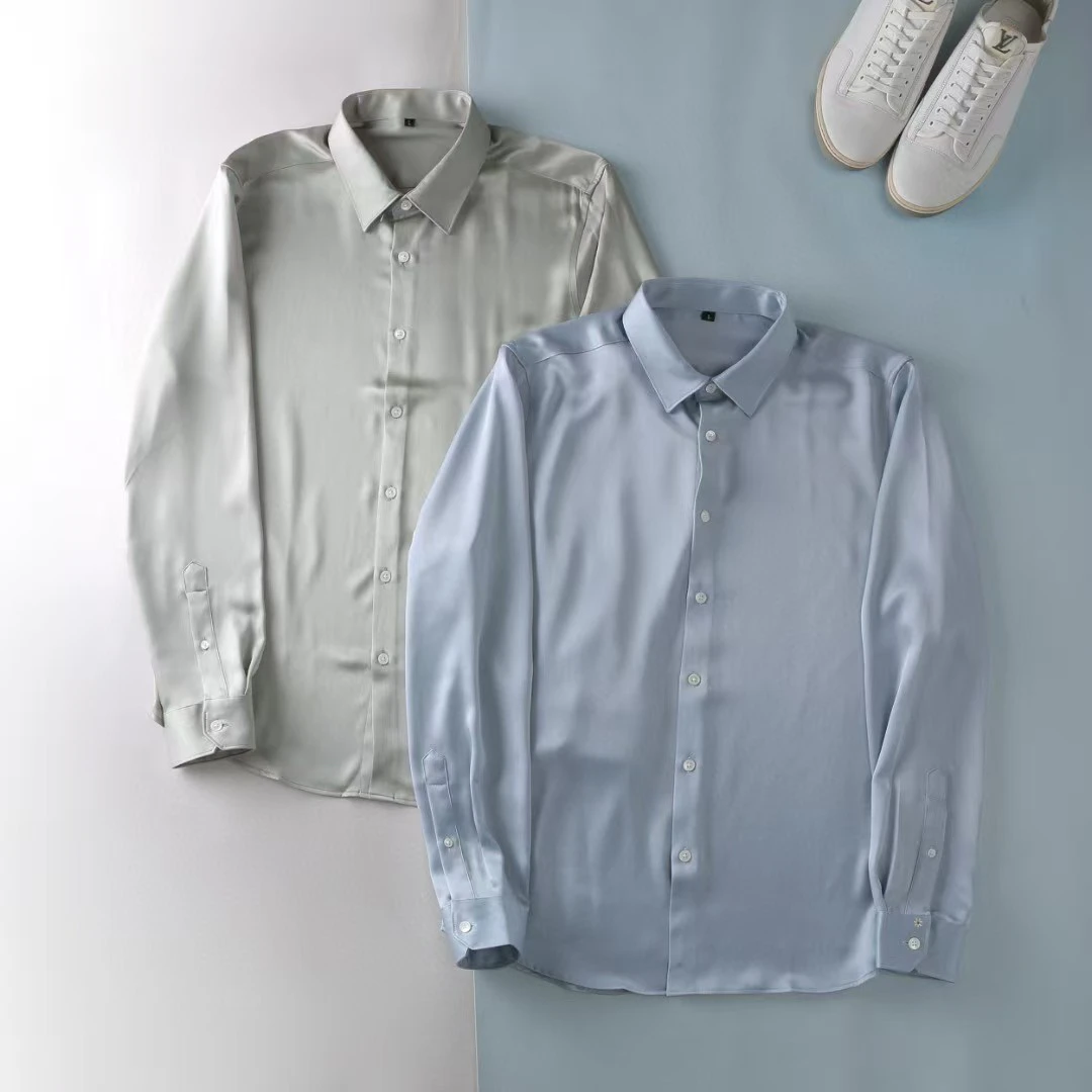 EZ *25ss春夏新款超爽滑醋酸手工刺绣男士商务休闲长袖衬衫2009