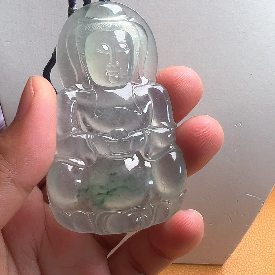 翡翠未镶嵌颈饰裴****》冰飘蓝花厚装观音