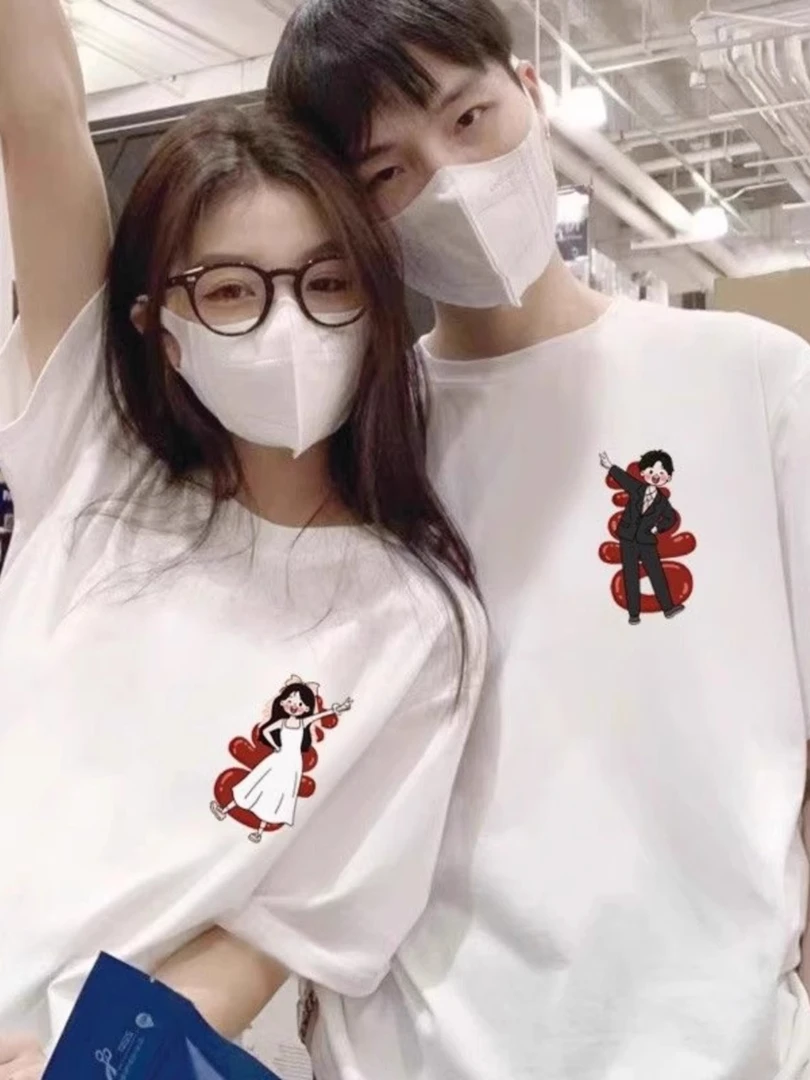 大码300斤情侣装纯棉短袖t恤夏季2025新款结婚登记照喜庆领证上衣