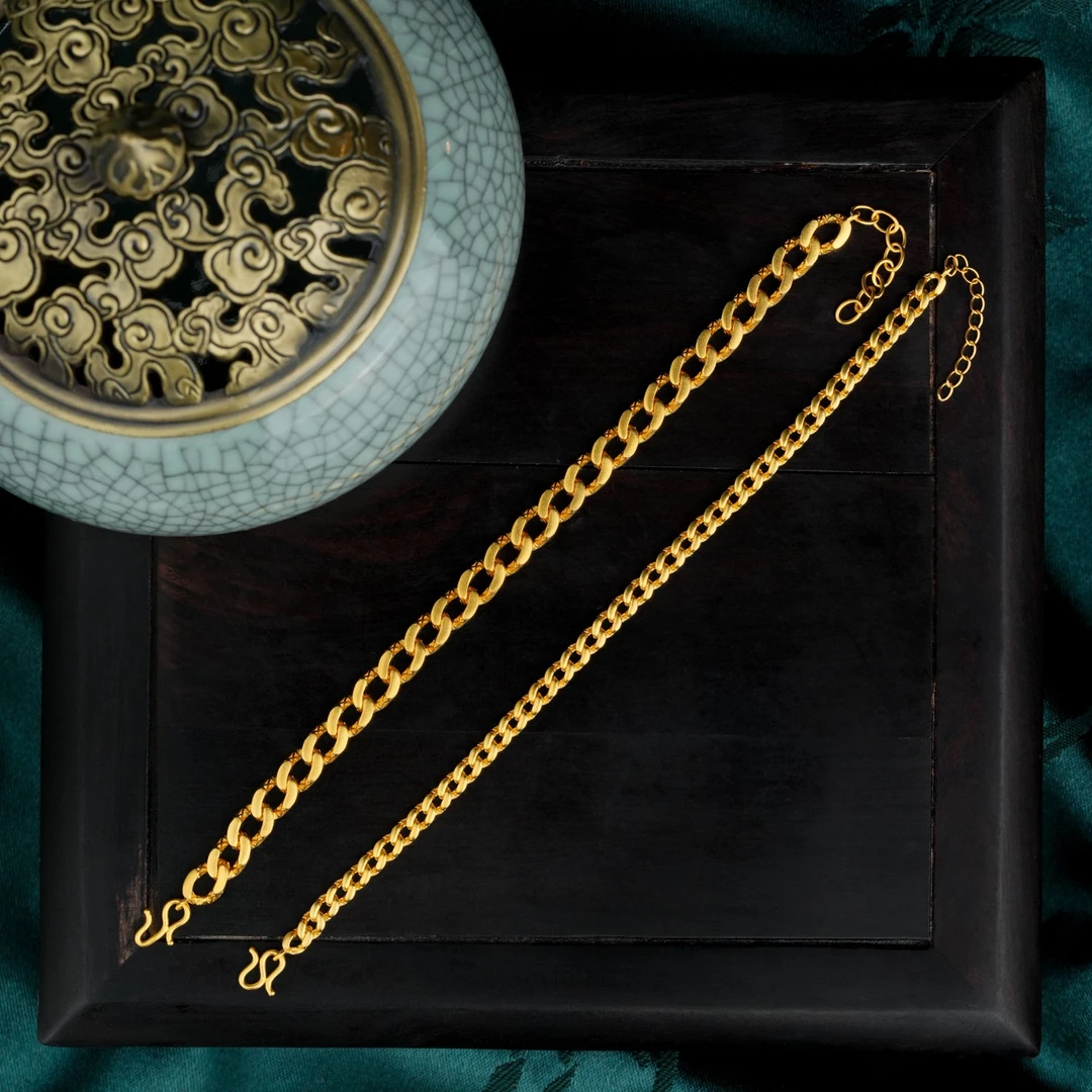 ZOCAI/佐卡伊古法黄金足金999环环相扣侧身古巴足金手链 S03915