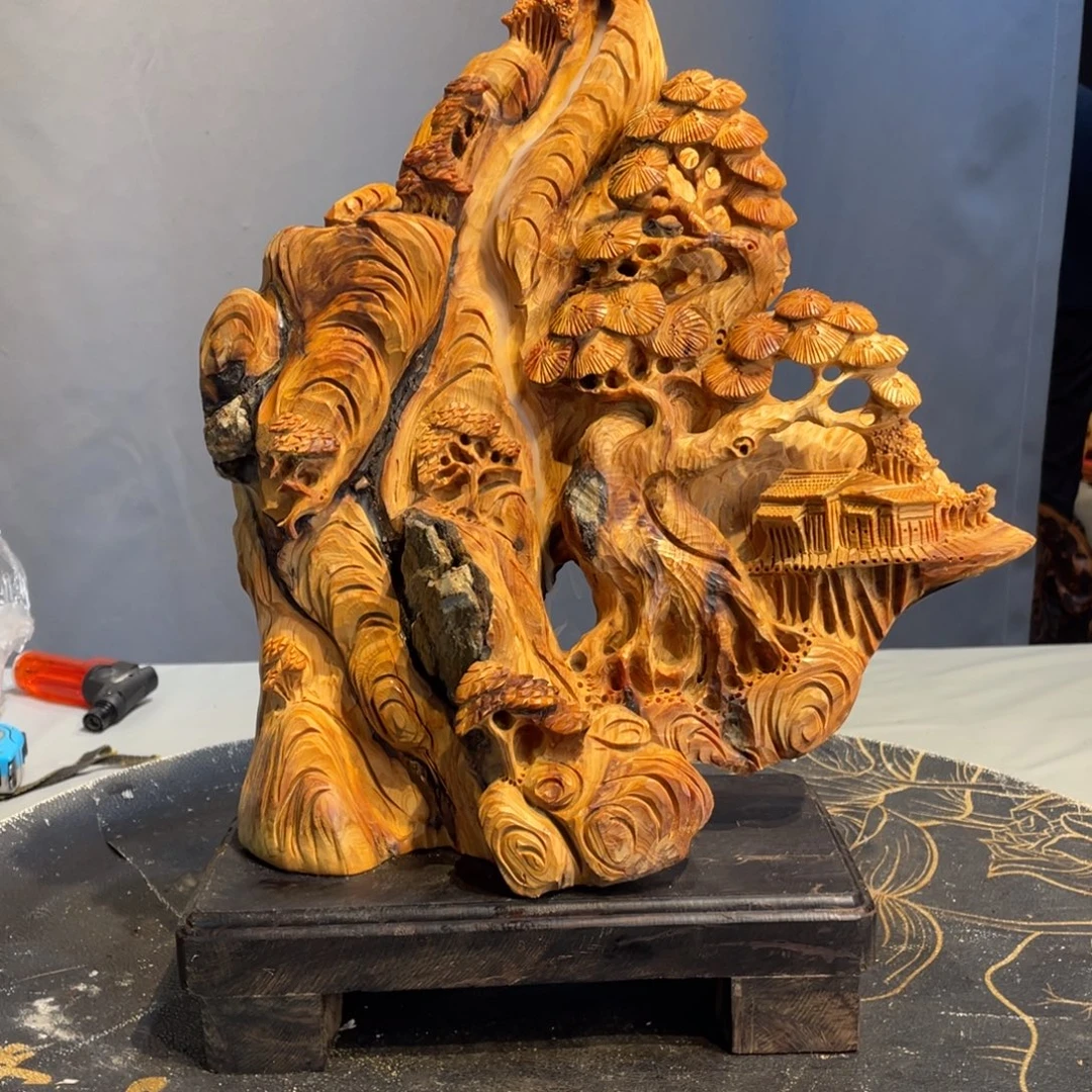 凤***哥柏木（崖柏）崖柏抱石意境山水