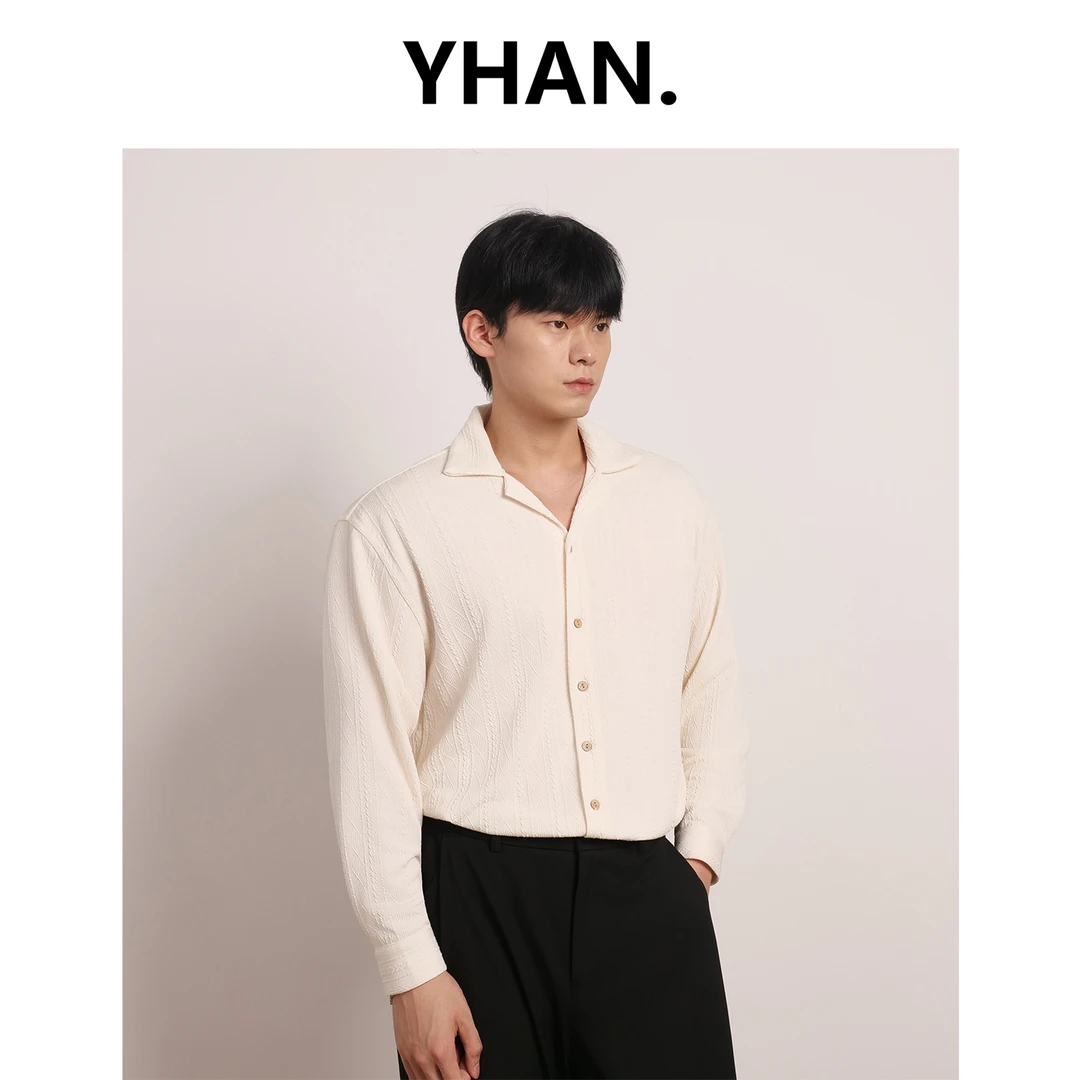 【YHAN】三本针‘老钱古巴领’提花针织衬衫男夏季翻领宽松休闲衬衣潮