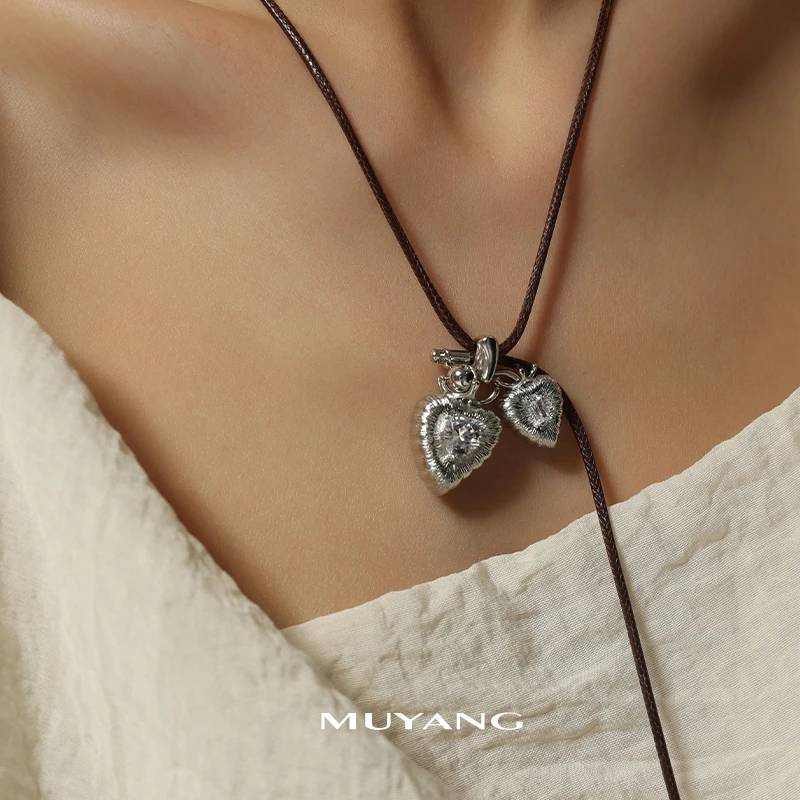 muyang/慕阳 铜合金布艺项链 气质时尚百搭简约双心项链