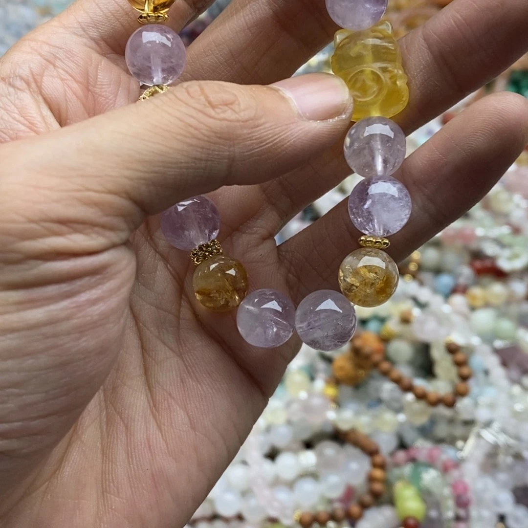 玛瑙/玉髓未镶嵌珠宝半成品一条10mm紫水晶黄水晶萤石B58