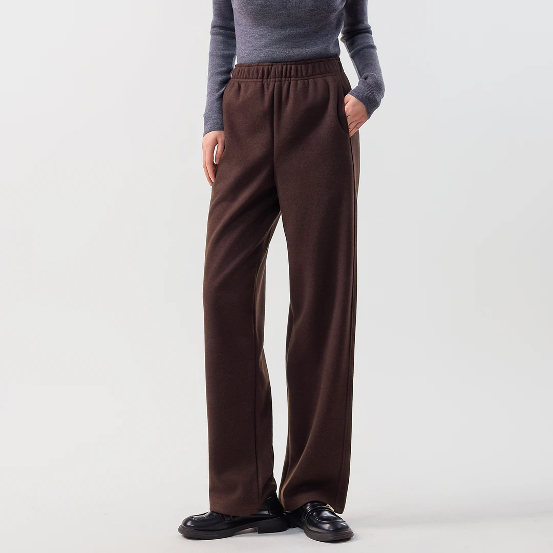 宽松垂感山羊绒加绒休闲裤显瘦舒适常规长裤简约松紧腰直筒裤