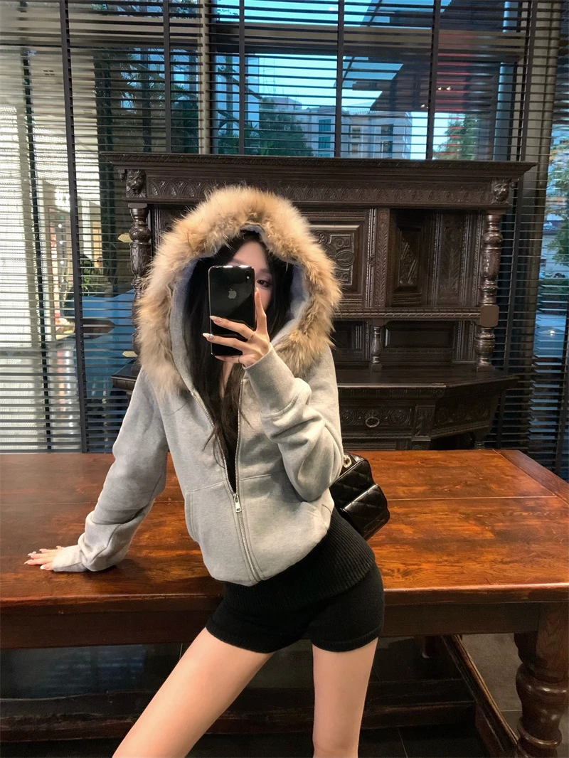 时尚美式简约气质显瘦连帽卫衣外套+毛衣短裤套装#8149