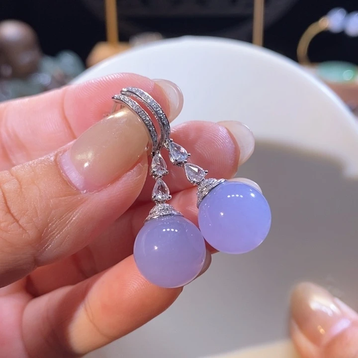 翡翠18K金镶嵌吊坠(不含链)翡翠红紫珠耳坠