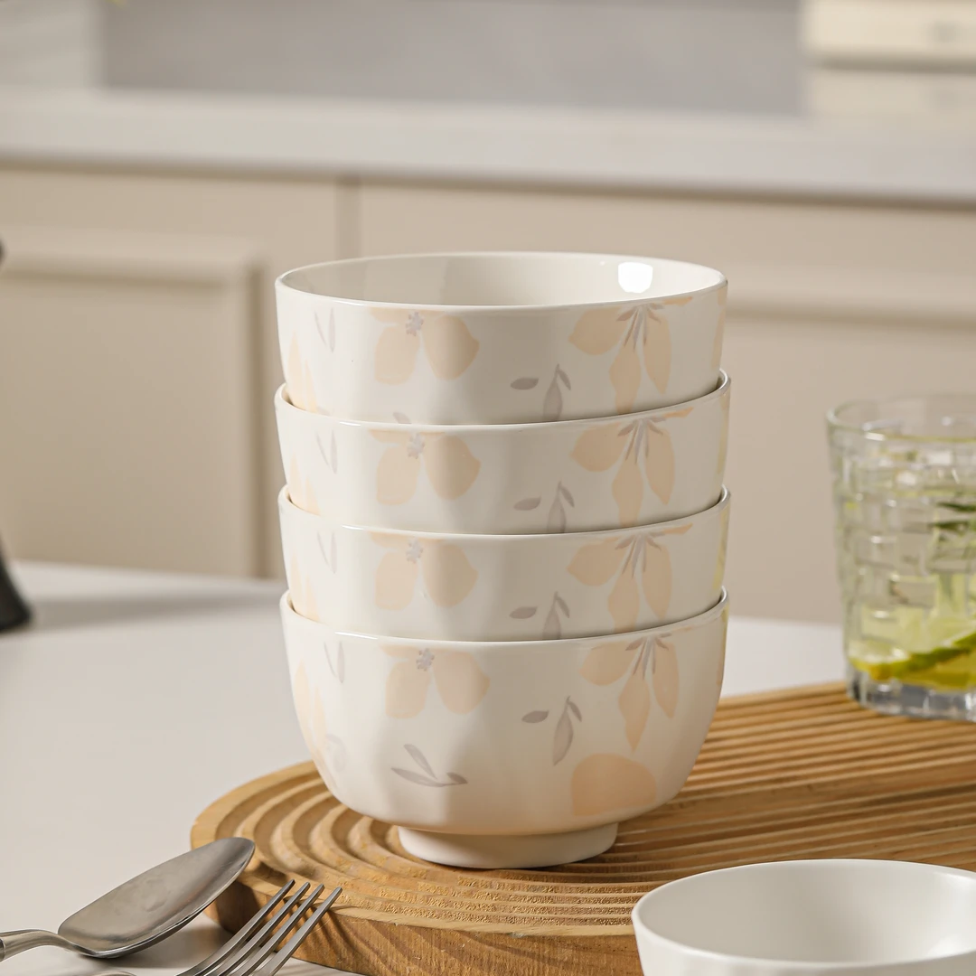 新款餐具花影5英寸饭碗4个装家庭装光滑易清洗可用微波炉耐热