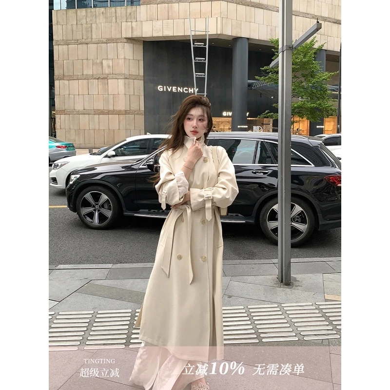 米白色风衣外套女韩版2025春秋季气质显瘦中长款过膝宽松大衣英伦